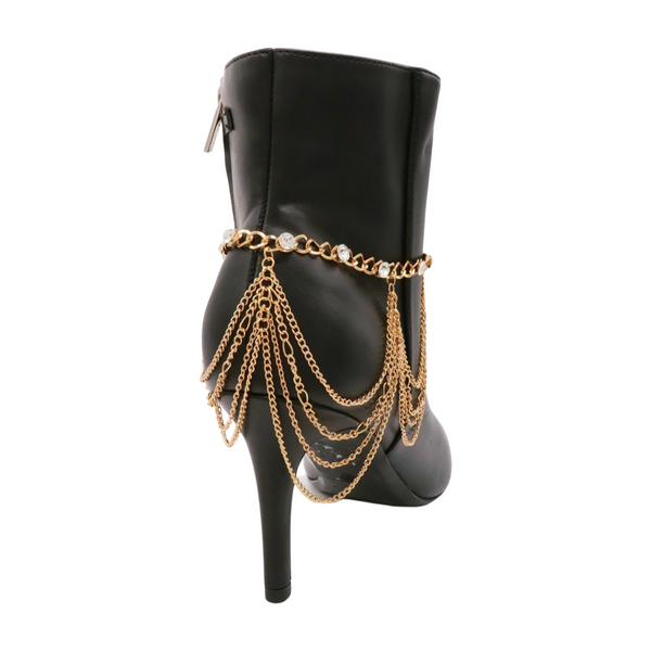 Brand New Women Gold Metal Boot Chain Bracelet Shoe Anklet Bling Wave Charm One Size