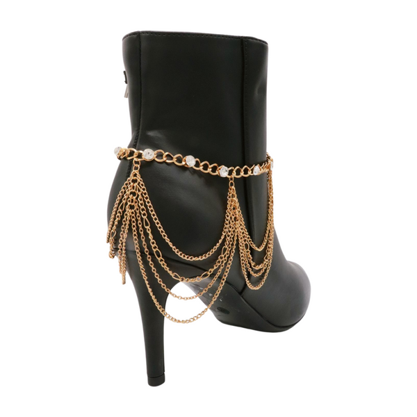 Brand New Women Gold Metal Boot Chain Bracelet Shoe Anklet Bling Wave Charm One Size