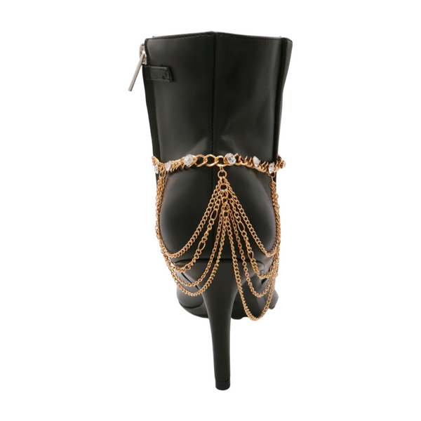 Brand New Women Gold Metal Boot Chain Bracelet Shoe Anklet Bling Wave Charm One Size