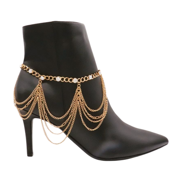 Brand New Women Gold Metal Boot Chain Bracelet Shoe Anklet Bling Wave Charm One Size