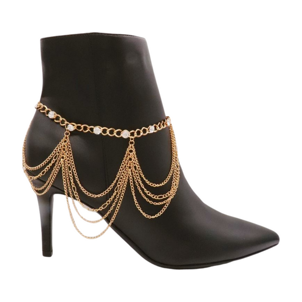 Brand New Women Gold Metal Boot Chain Bracelet Shoe Anklet Bling Wave Charm One Size