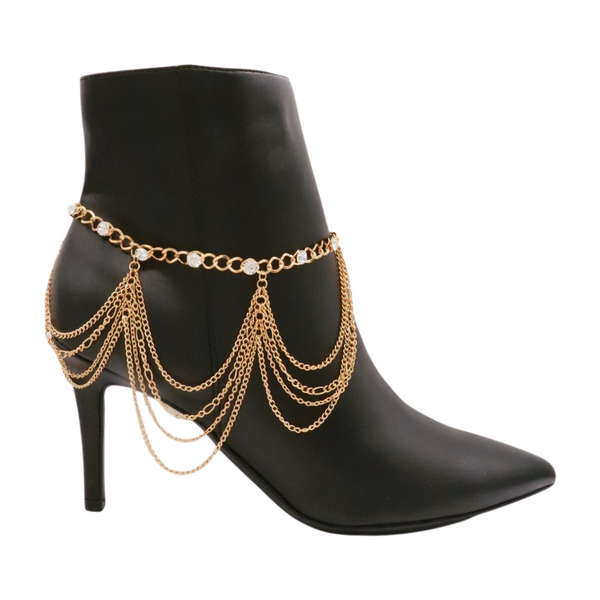 Brand New Women Gold Metal Boot Chain Bracelet Shoe Anklet Bling Wave Charm One Size