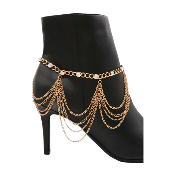Brand New Women Gold Metal Boot Chain Bracelet Shoe Anklet Bling Wave Charm One Size