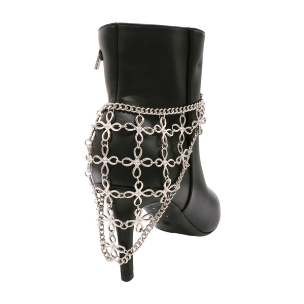 Brand New Women Silver Metal Chain Boot Bracelet Shoe Flower Triangle Charm