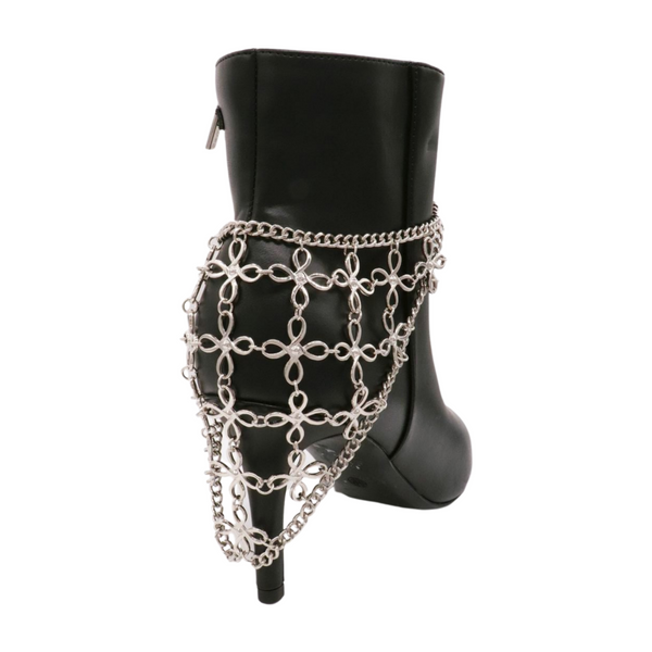Brand New Women Silver Metal Chain Boot Bracelet Shoe Flower Triangle Charm