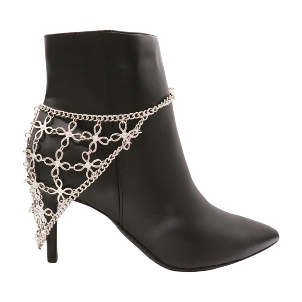 Brand New Women Silver Metal Chain Boot Bracelet Shoe Flower Triangle Charm