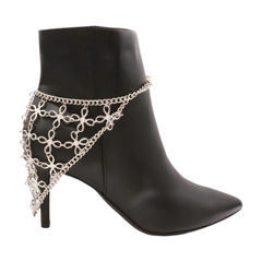 Silver Metal Chain Boot Bracelet Shoe Flower Triangle Charm