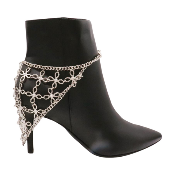 Brand New Women Silver Metal Chain Boot Bracelet Shoe Flower Triangle Charm