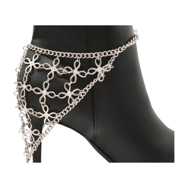 Brand New Women Silver Metal Chain Boot Bracelet Shoe Flower Triangle Charm
