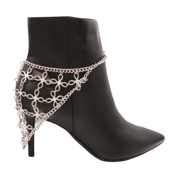 Brand New Women Silver Metal Chain Boot Bracelet Shoe Flower Triangle Charm