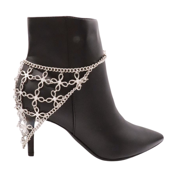 Brand New Women Silver Metal Chain Boot Bracelet Shoe Flower Triangle Charm