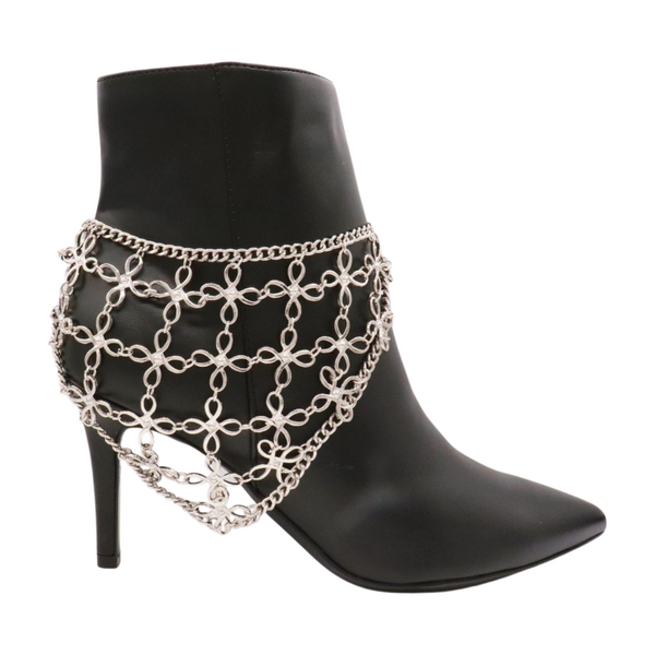Brand New Women Silver Metal Chain Boot Bracelet Shoe Flower Triangle Charm