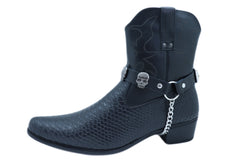 Skull Black Faux Leather Boot Straps (Pair)