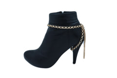 Women Gold Chain Boot Bracelet Western Shoe Anklet Back Tassel Fringes Charm Adjustable One Size
