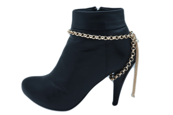 Brand New Women Gold Chain Boot Bracelet Western Shoe Anklet Back Tassel Fringes Charm