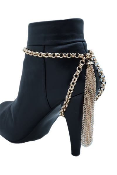 Women Gold Chain Boot Bracelet Western Shoe Anklet Back Tassel Fringes Charm Adjustable One Size
