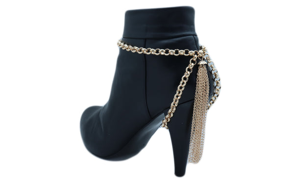 Women Gold Chain Boot Bracelet Western Shoe Anklet Back Tassel Fringes Charm Adjustable One Size