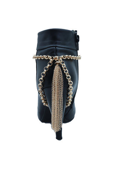 Women Gold Chain Boot Bracelet Western Shoe Anklet Back Tassel Fringes Charm Adjustable One Size