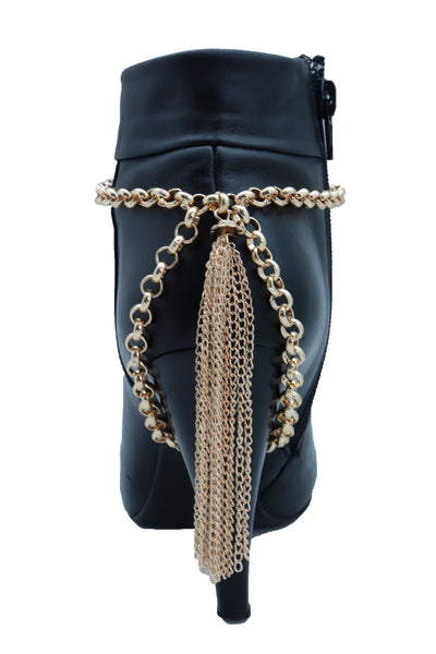 Women Gold Chain Boot Bracelet Western Shoe Anklet Back Tassel Fringes Charm Adjustable One Size