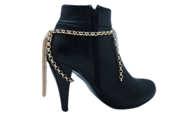 Women Gold Chain Boot Bracelet Western Shoe Anklet Back Tassel Fringes Charm Adjustable One Size