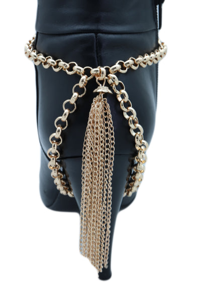 Women Gold Chain Boot Bracelet Western Shoe Anklet Back Tassel Fringes Charm Adjustable One Size
