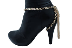 Women Gold Chain Boot Bracelet Western Shoe Anklet Back Tassel Fringes Charm Adjustable One Size