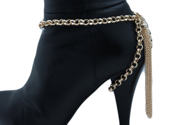 Women Gold Chain Boot Bracelet Western Shoe Anklet Back Tassel Fringes Charm Adjustable One Size