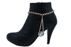 Gold Metal Western Boot Chain Bracelet Anklet Shoe Fancy Drop Bling Charm
