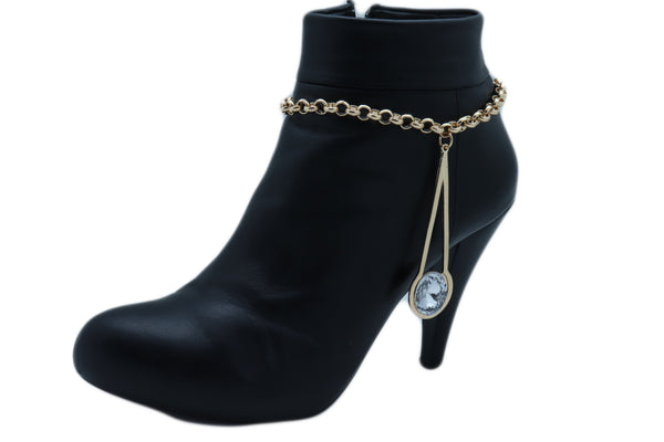 Women Gold Metal Western Boot Chain Bracelet Anklet Shoe Fancy Drop Bling Charm Adjustable One Size