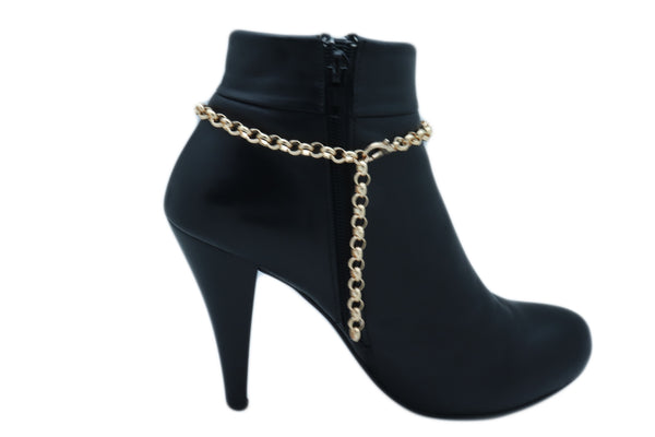 Women Gold Metal Western Boot Chain Bracelet Anklet Shoe Fancy Drop Bling Charm Adjustable One Size