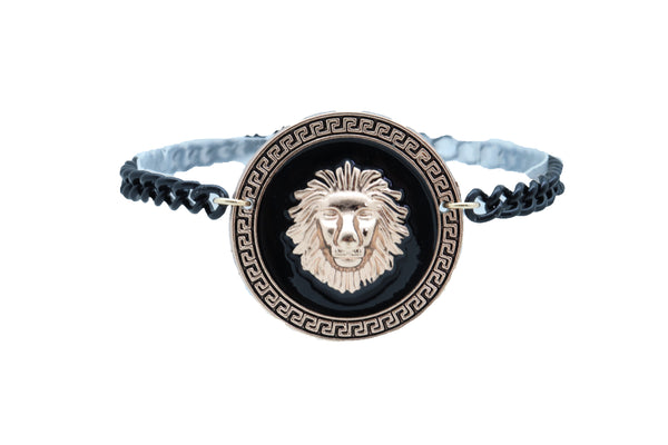 Brand New Women Black Metal Chain Boot Bracelet Shoe Anklet Gold Lion Charm