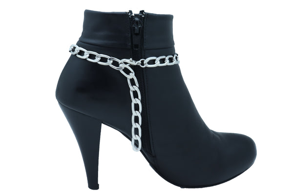 Women Silver Metal Boot Chain Bracelet Shoe Anklet Turquoise Blue Flower Charm Adjustable One Size