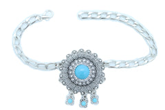 Silver Metal Boot Chain Bracelet Shoe Anklet Turquoise Blue Flower Charm