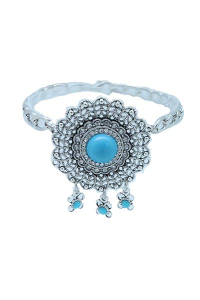 Brand New Women Silver Metal Boot Chain Bracelet Shoe Anklet Turquoise Blue Flower Charm