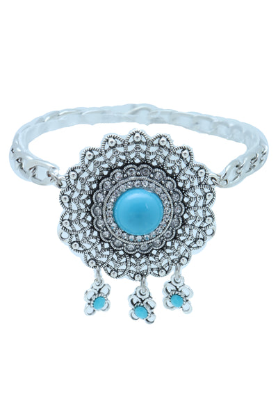 Brand New Women Silver Metal Boot Chain Bracelet Shoe Anklet Turquoise Blue Flower Charm