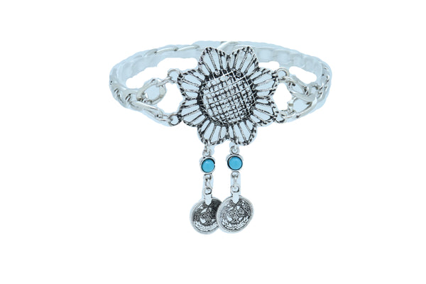 Women Silver Metal Chain Boot Bracelet Anklet Shoe Sun Flower Coin Charm Jewelry Adjustable One Size