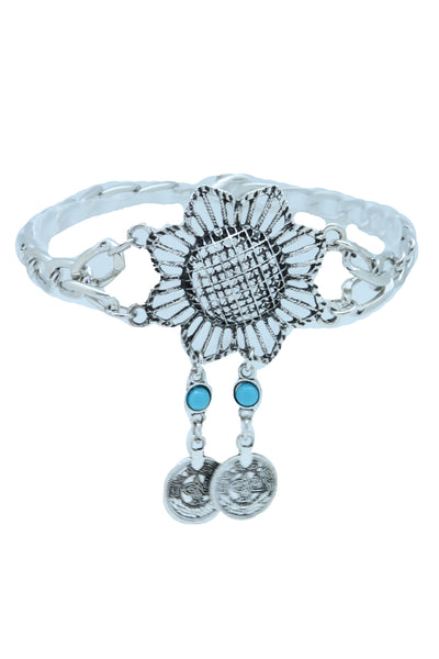 Women Silver Metal Chain Boot Bracelet Anklet Shoe Sun Flower Coin Charm Jewelry Adjustable One Size
