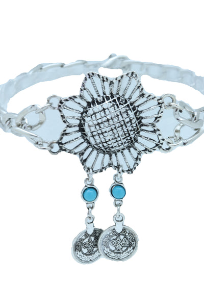 Women Silver Metal Chain Boot Bracelet Anklet Shoe Sun Flower Coin Charm Jewelry Adjustable One Size