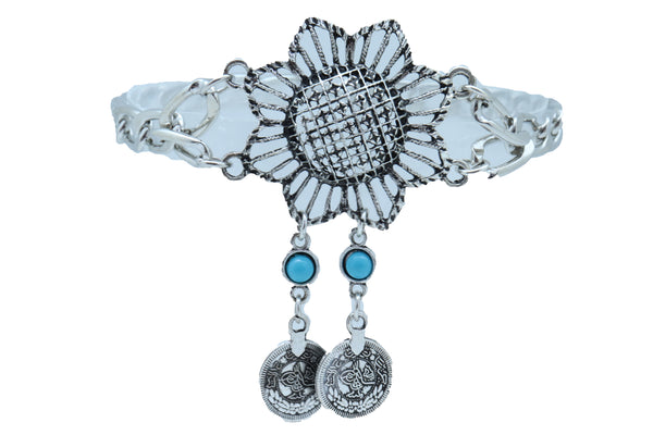 Brand New Women Silver Metal Chain Boot Bracelet Anklet Shoe Sun Flower Coin Charm Jewelry