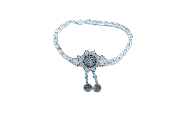 Brand New Women Silver Metal Chain Boot Bracelet Anklet Shoe Sun Flower Coin Charm Jewelry