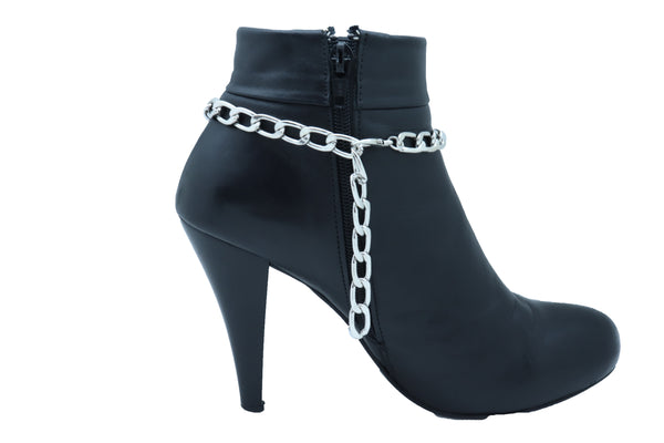 Women Silver Metal Chain Boot Bracelet Anklet Shoe Sun Flower Coin Charm Jewelry Adjustable One Size