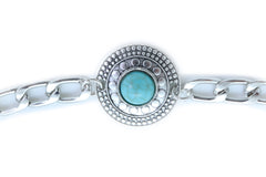 Turquoise Bead Medallion Charm Silver Metal Boot Chain