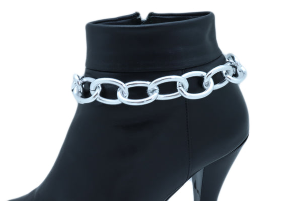 Women Western Silver Metal Chain Chunky Links Boot Bracelet Shoe One Size Adjustable Band