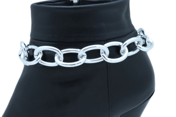 Women Western Silver Metal Chain Chunky Links Boot Bracelet Shoe One Size Adjustable Band