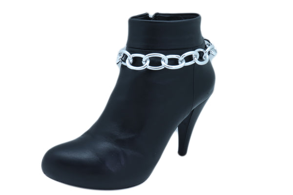 Women Western Silver Metal Chain Chunky Links Boot Bracelet Shoe One Size Adjustable Band