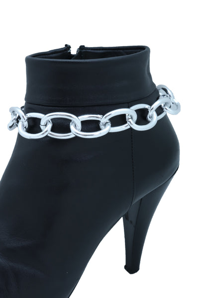 Women Western Silver Metal Chain Chunky Links Boot Bracelet Shoe One Size Adjustable Band