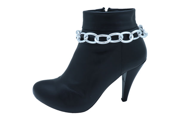 Women Western Silver Metal Chain Chunky Links Boot Bracelet Shoe One Size Adjustable Band