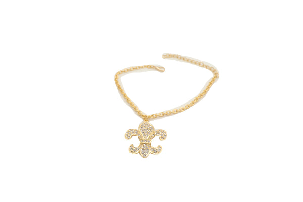 Brand New Women Gold Boot Chain Bracelet Western Shoe Anklet Fleur De Lis Lily Bling Charm
