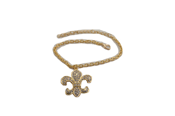 Brand New Women Gold Boot Chain Bracelet Western Shoe Anklet Fleur De Lis Lily Bling Charm