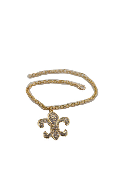 Brand New Women Gold Boot Chain Bracelet Western Shoe Anklet Fleur De Lis Lily Bling Charm